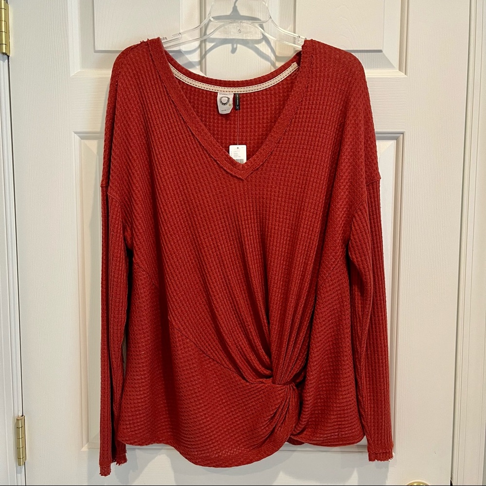 NWT Anthropologie Waffle Knit Tie Front Top- XL